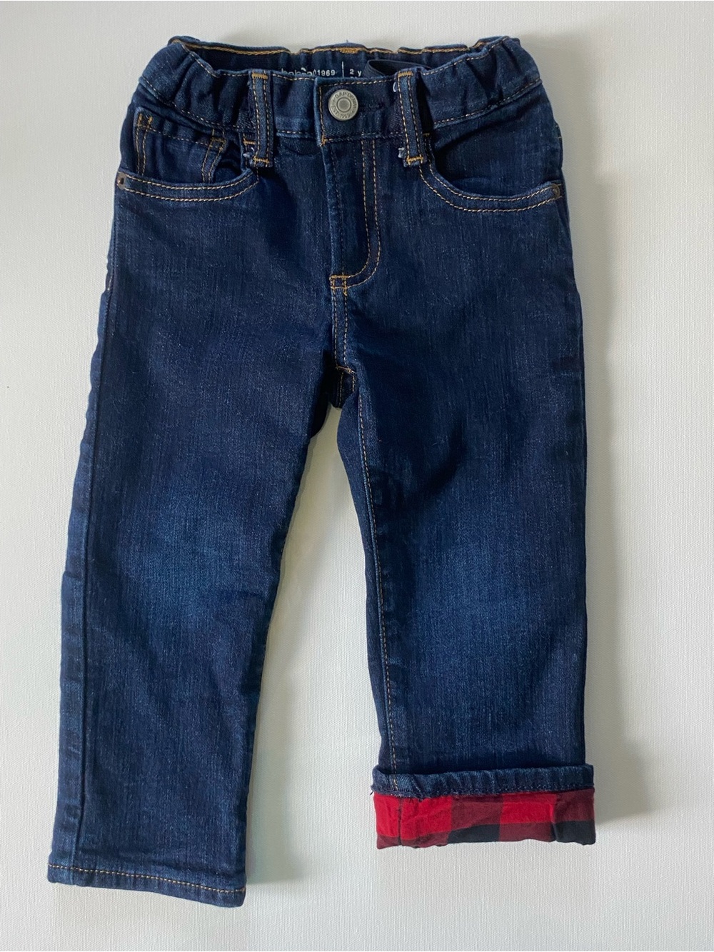 Gap Denim Flannel Lined Straight Leg Jeans Size 2T Buffalo Check Boys 5 Pocket